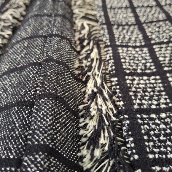 Womans Zara Basic Black & Beige Checker Long Open Cardigan Duster With Fringe - Picture 8 of 14